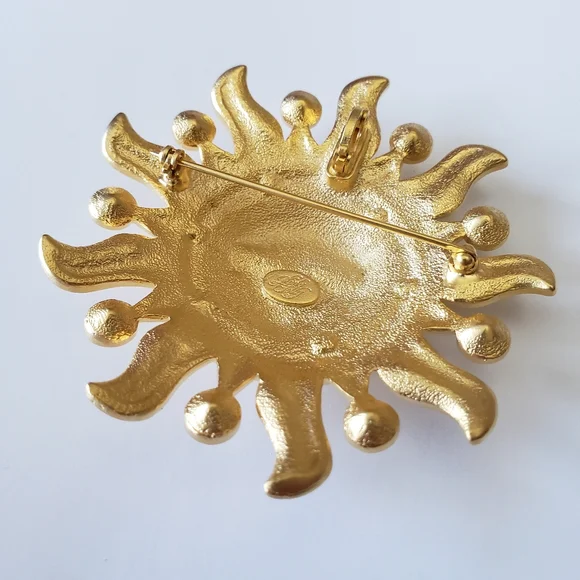 KIRK'S FOLLY "One Love" convertible brooch/ pendant goldtone sun face - Picture 8 of 8